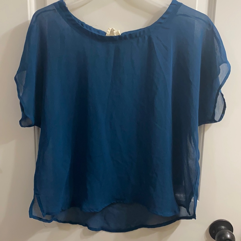 One Clothing Sheer Teal Short Sleeve Blouse